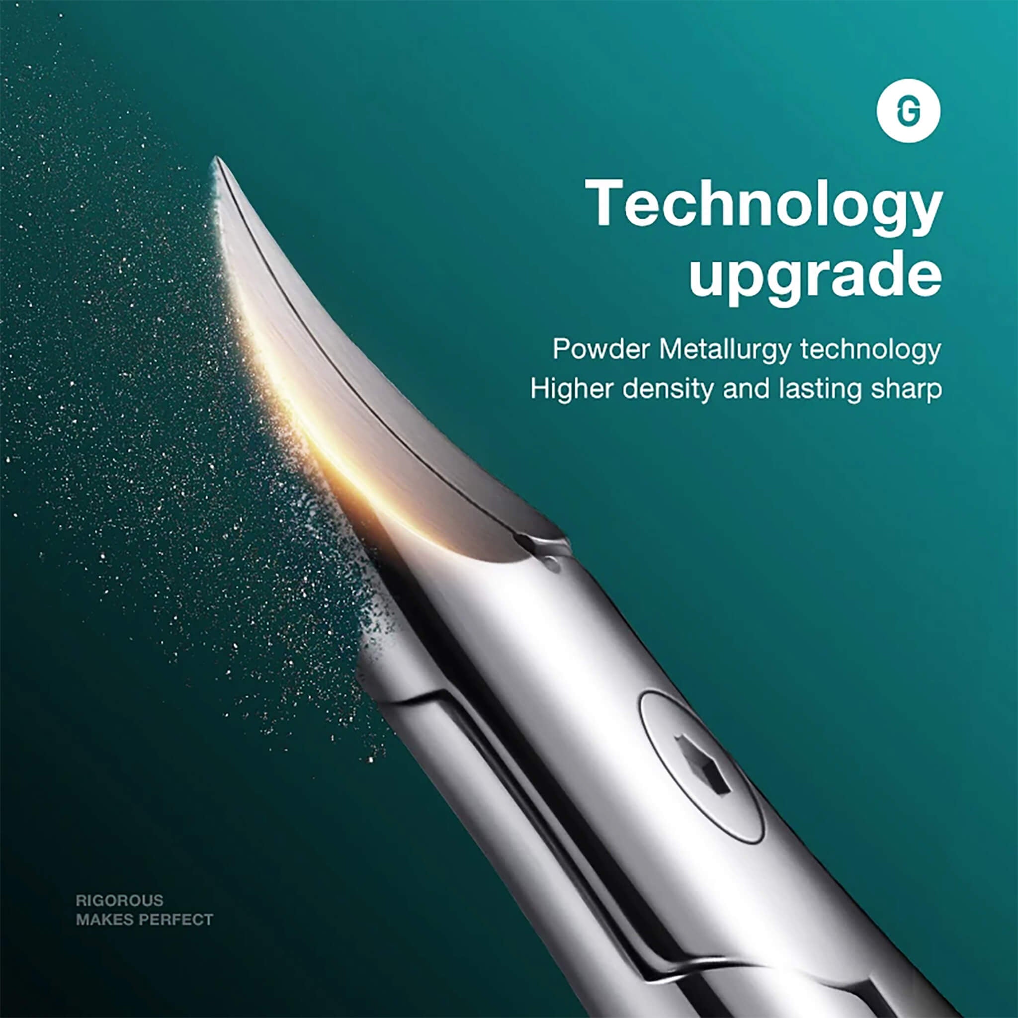 MR.GREEN powder metallurgy blade macro showing higher density stainless edge that stays sharp for clean precise toenail cuts