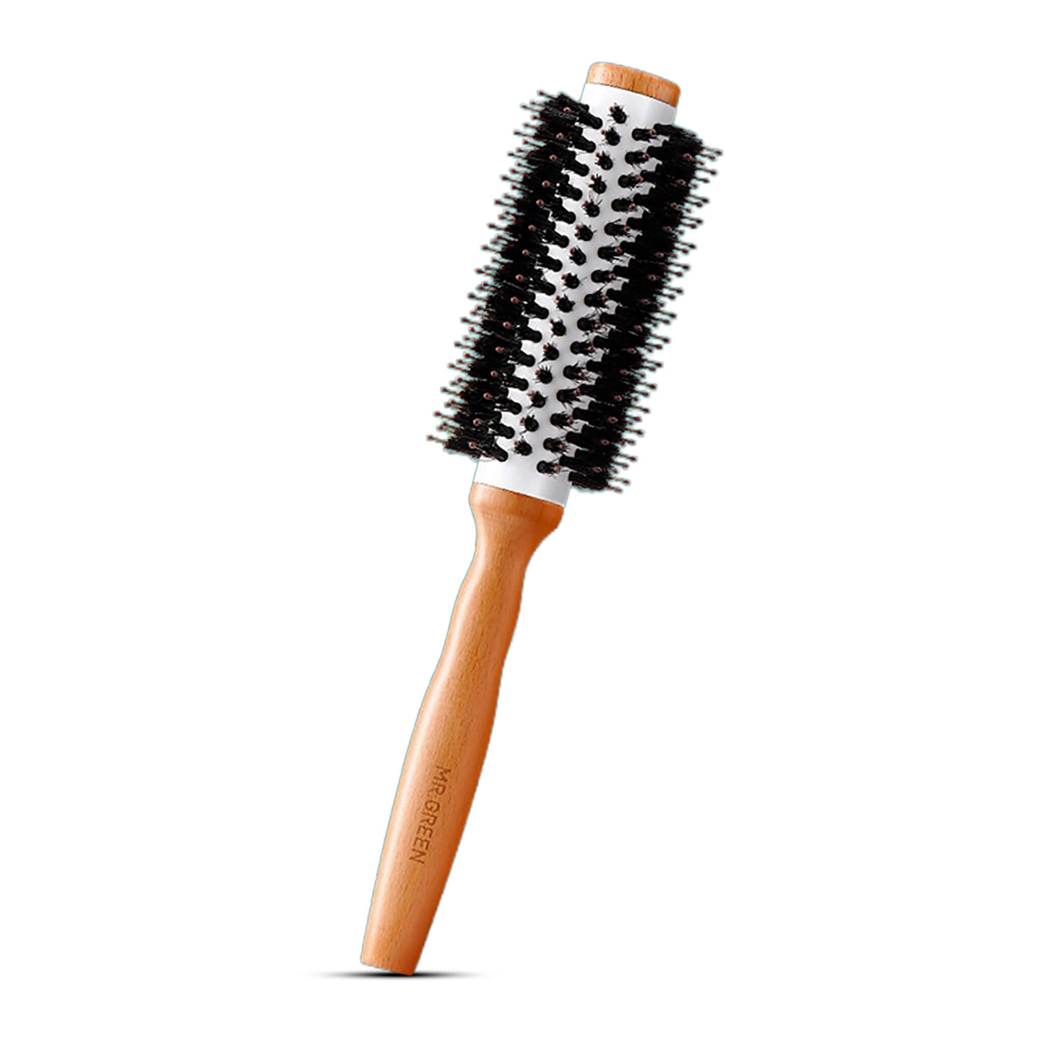 MR.GREEN boar-bristle round hair brush with beech handle and ceramic barrel for blowouts, curl shaping and frizz control