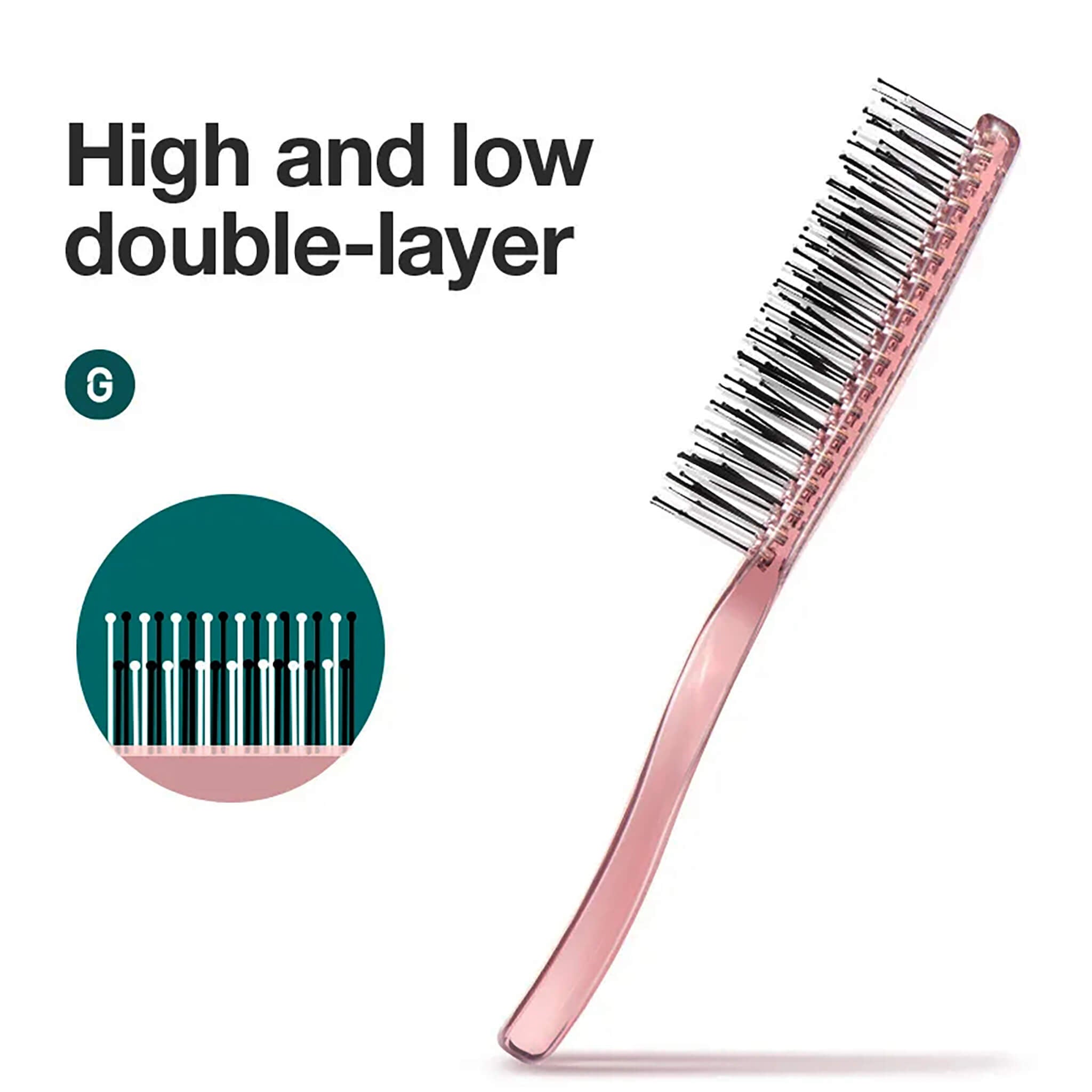 MR.GREEN high-low double-layer bristles reach deep to detangle while top pins smooth and boost root volume.