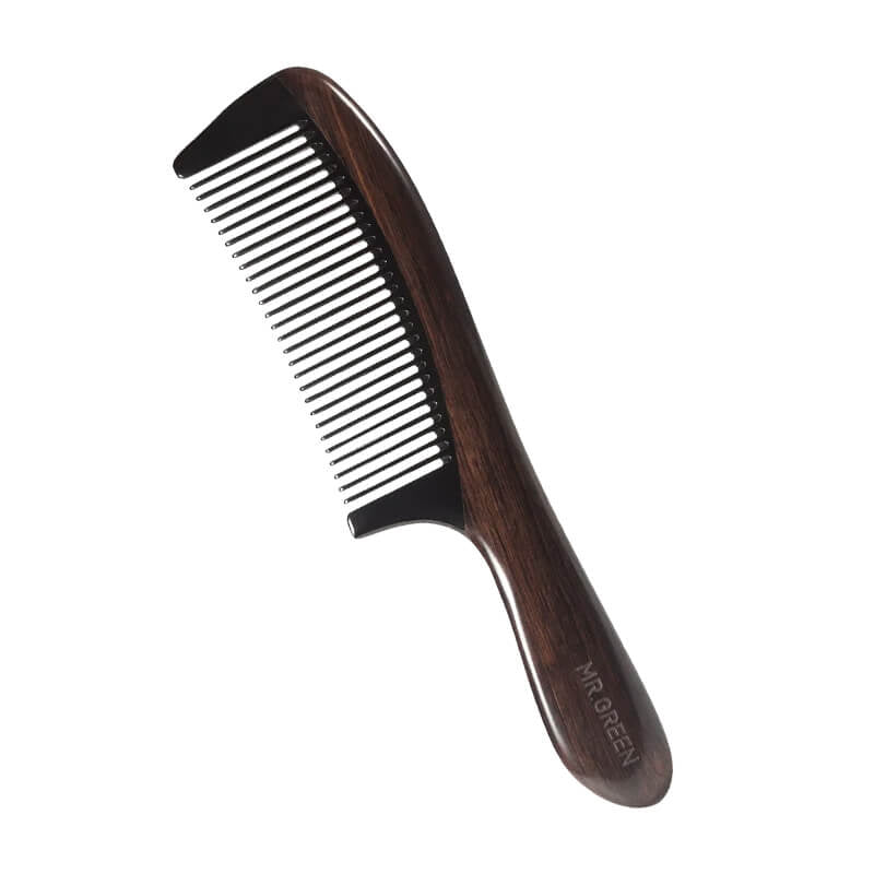 MR.GREEN Mr-7220 NH comb crafted from ebony wood and black horn, anti-static luxury comb for thick and frizz-prone hair.