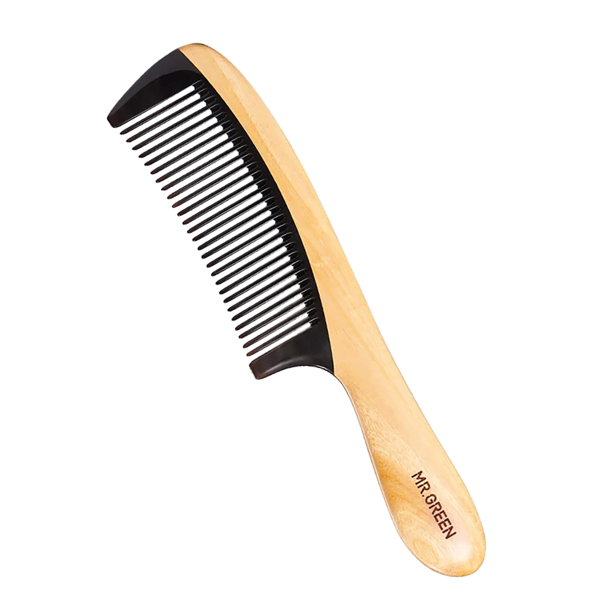 Premium MR.GREEN Mr-7220 NJ hair comb made with Garapa wood and black horn, handmade eco-friendly grooming tool.
