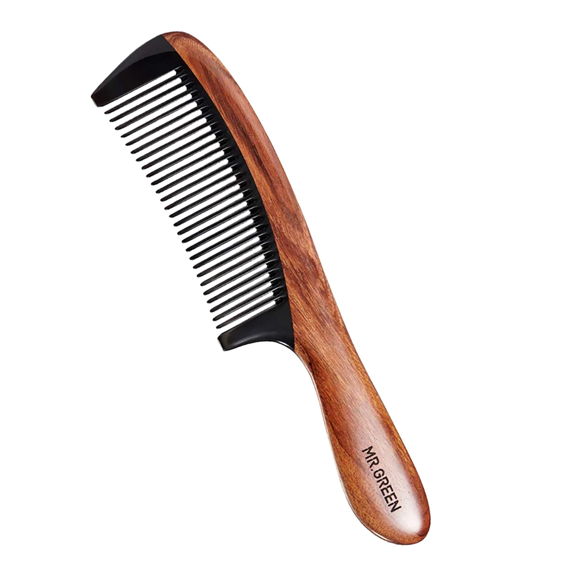 Sustainable MR.GREEN Mr-7220 NS comb with Cuibourtia wood and black horn teeth, anti-static handmade wooden hair comb.