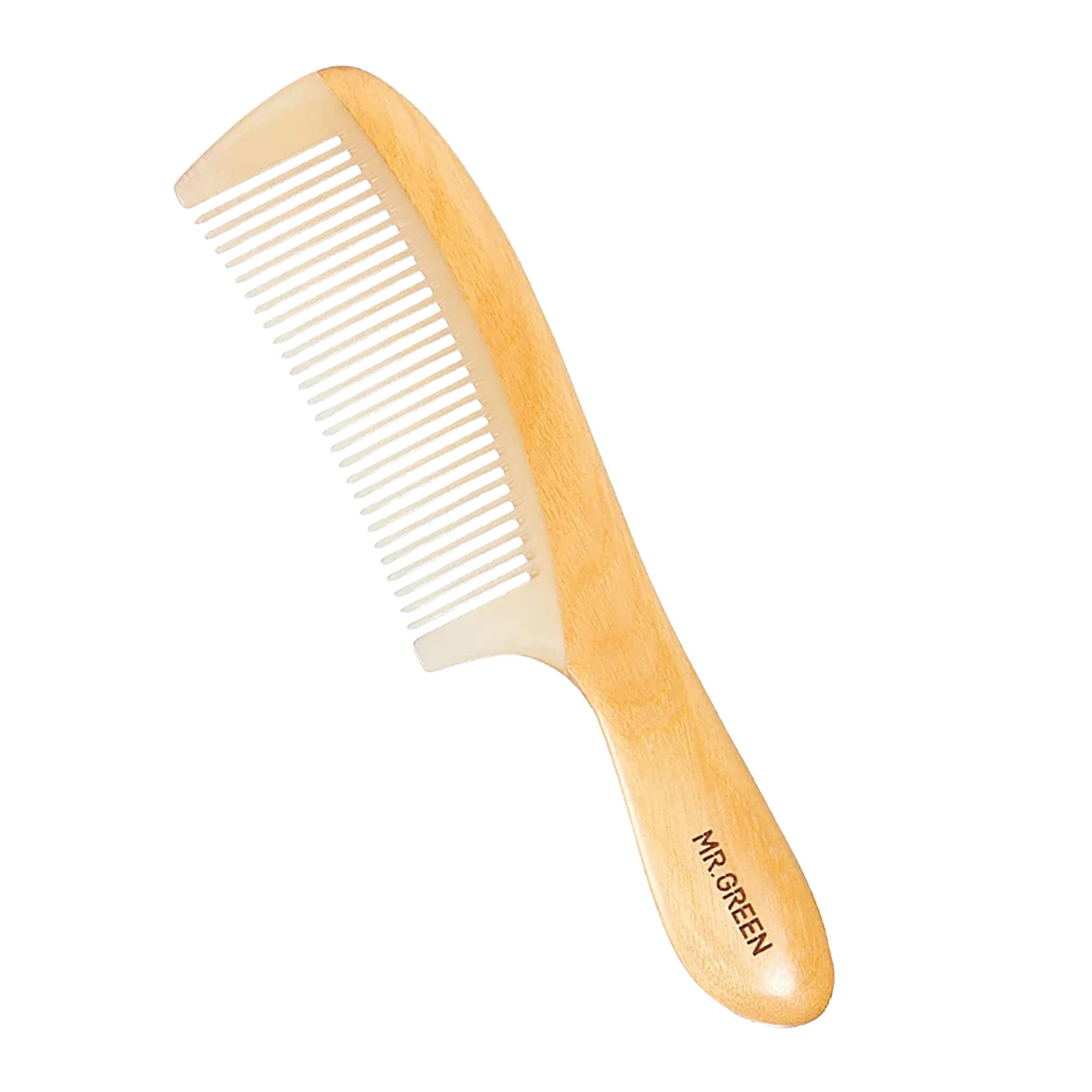 MR.GREEN Mr-7220 YJ hair comb featuring Garapa wood and cattle horn design, eco-friendly and scalp massage-friendly tool.