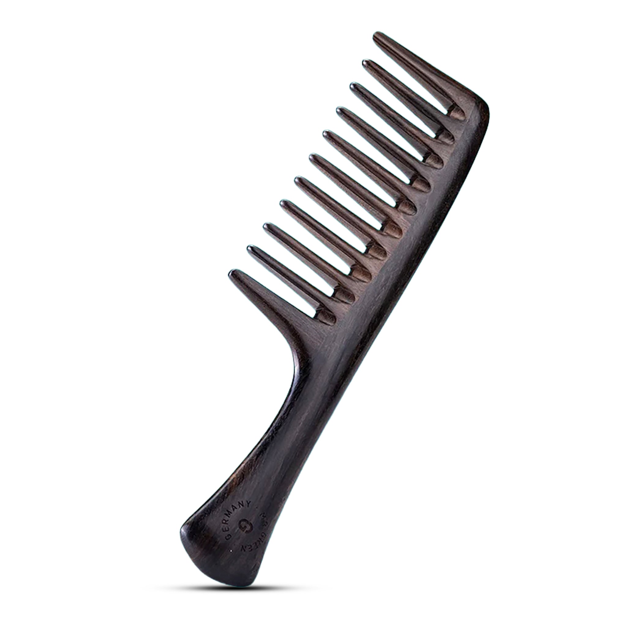 MR.GREEN Natural Wood Wide-Tooth Comb handmade from Chacate Preto, eco-friendly design reduces frizz and detangles thick curly hair.
