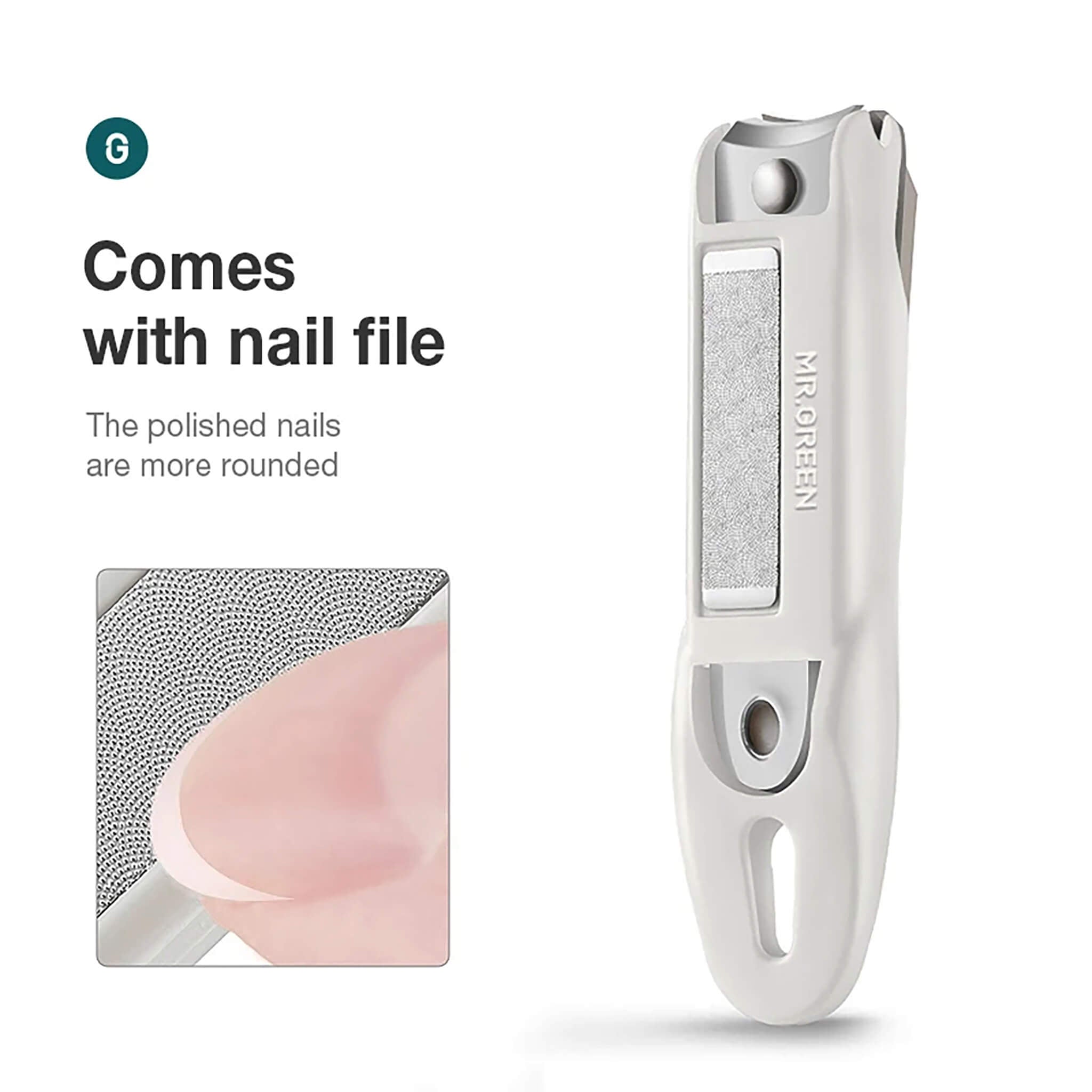 Corta-unhas MR.GREEN com lixa integrada unhas polidas e arredondadas design antirrespingos aço inox pegada ergonômica