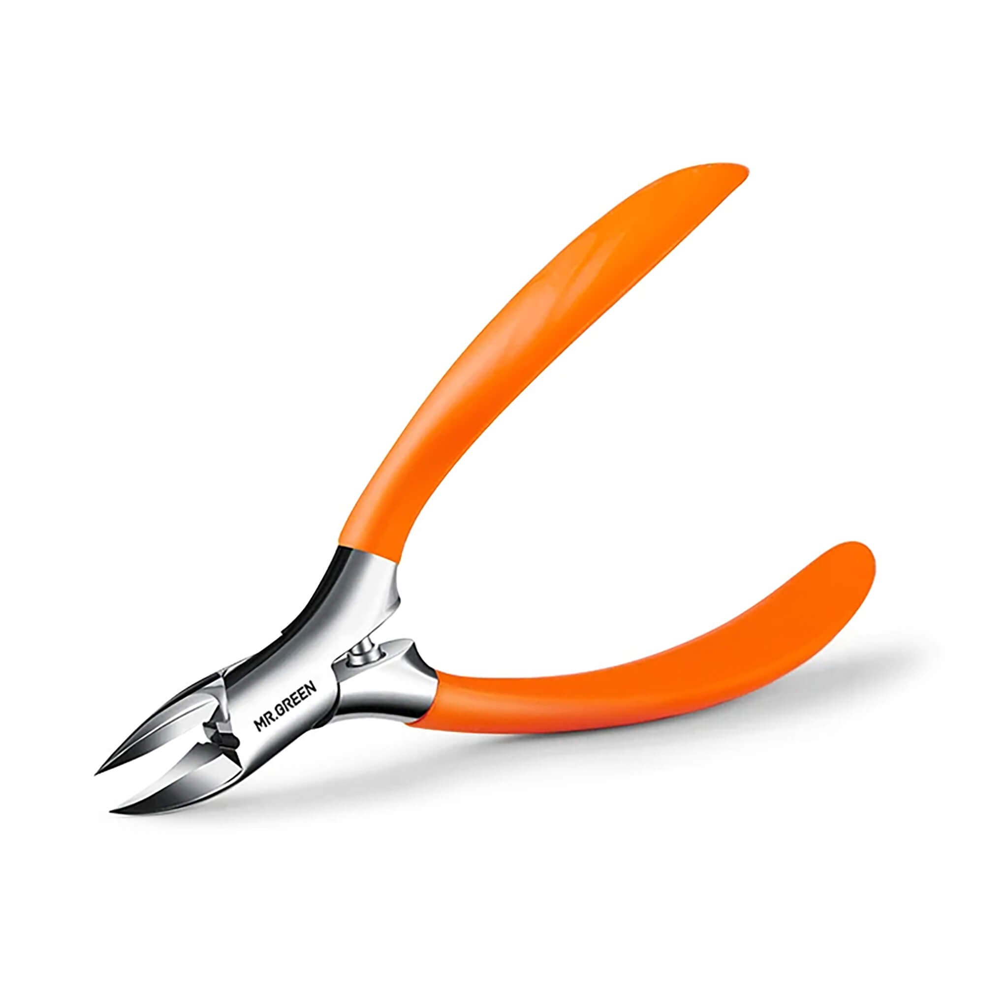 MR.GREEN Mr-9901OR toenail clippers with orange ergonomic handles, olecranon cutting head for thick/ingrown nails, heavy-duty steel.