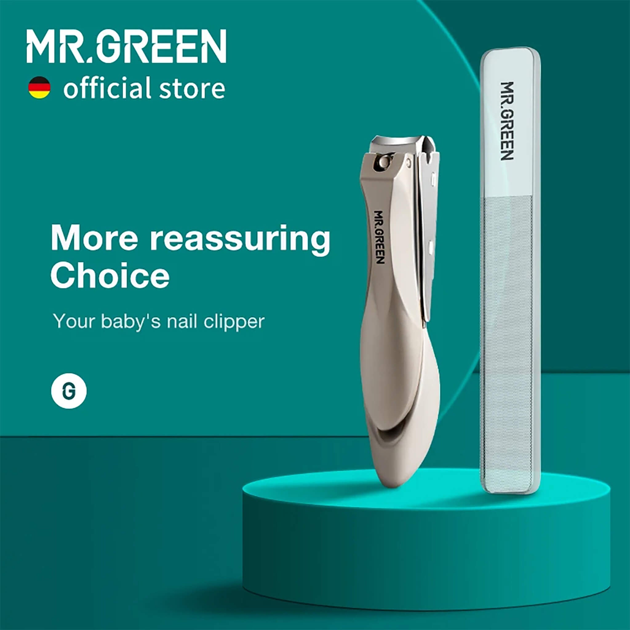 MR.GREEN baby nail clipper set with nano glass file — newborn-safe rounded blades ergonomic handle gentle trimming for toddlers