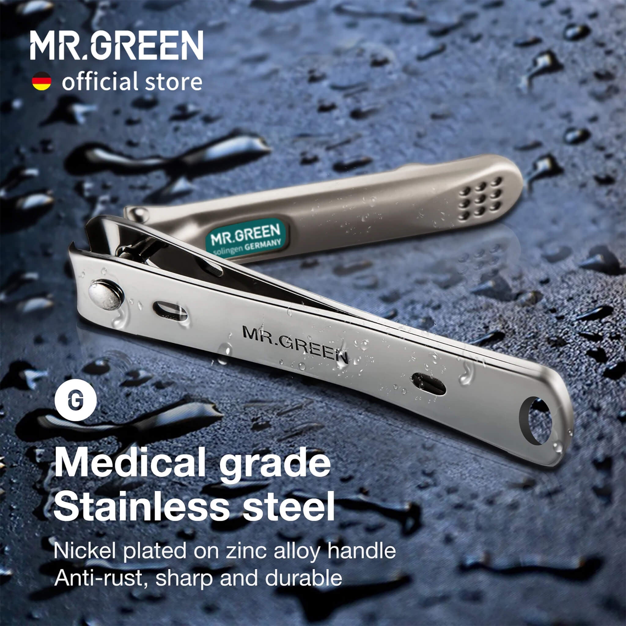Coupe-ongles MR.GREEN en acier inoxydable grade médical poignée alliage nickelée antirouille tranchant durable