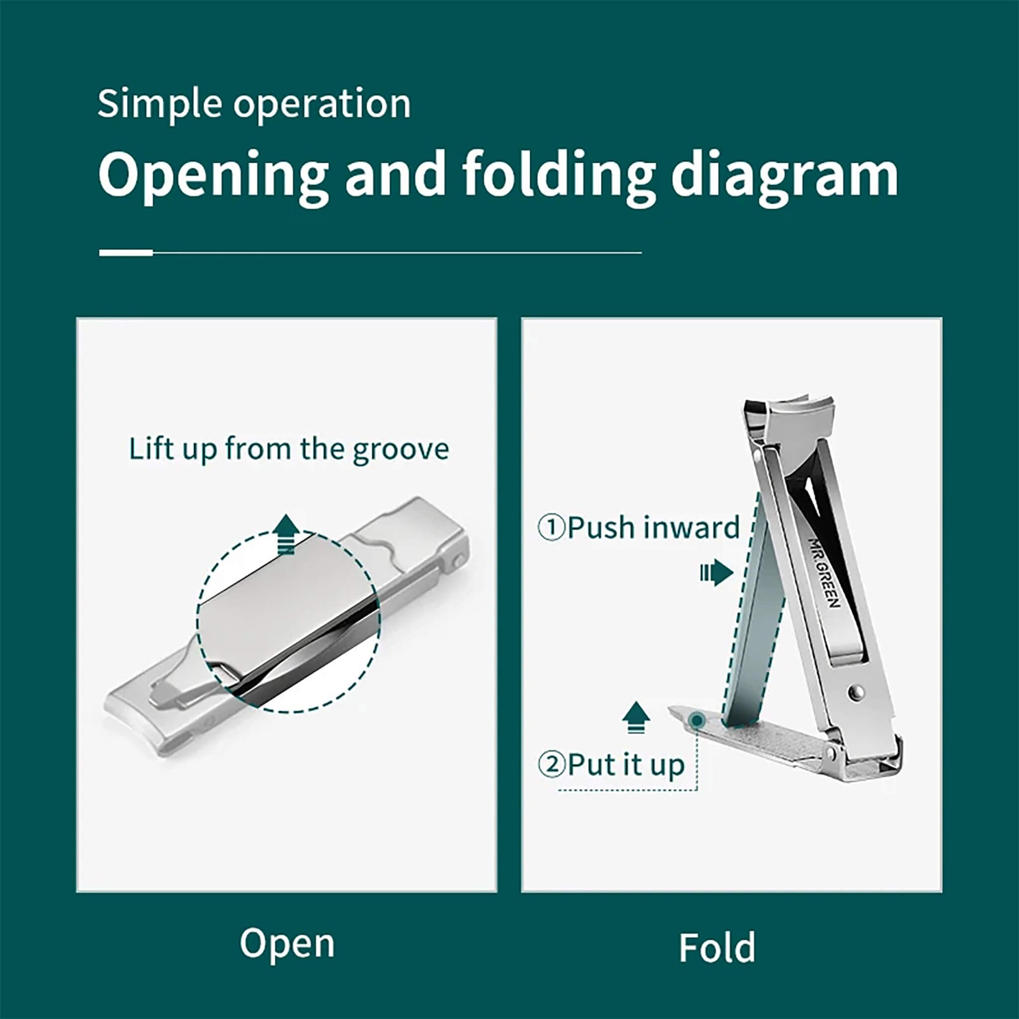 MR.GREEN Schlüsselanhänger-Nagelknipser – Anleitung zum Öffnen und Falten, einfache Bedienung unterwegs