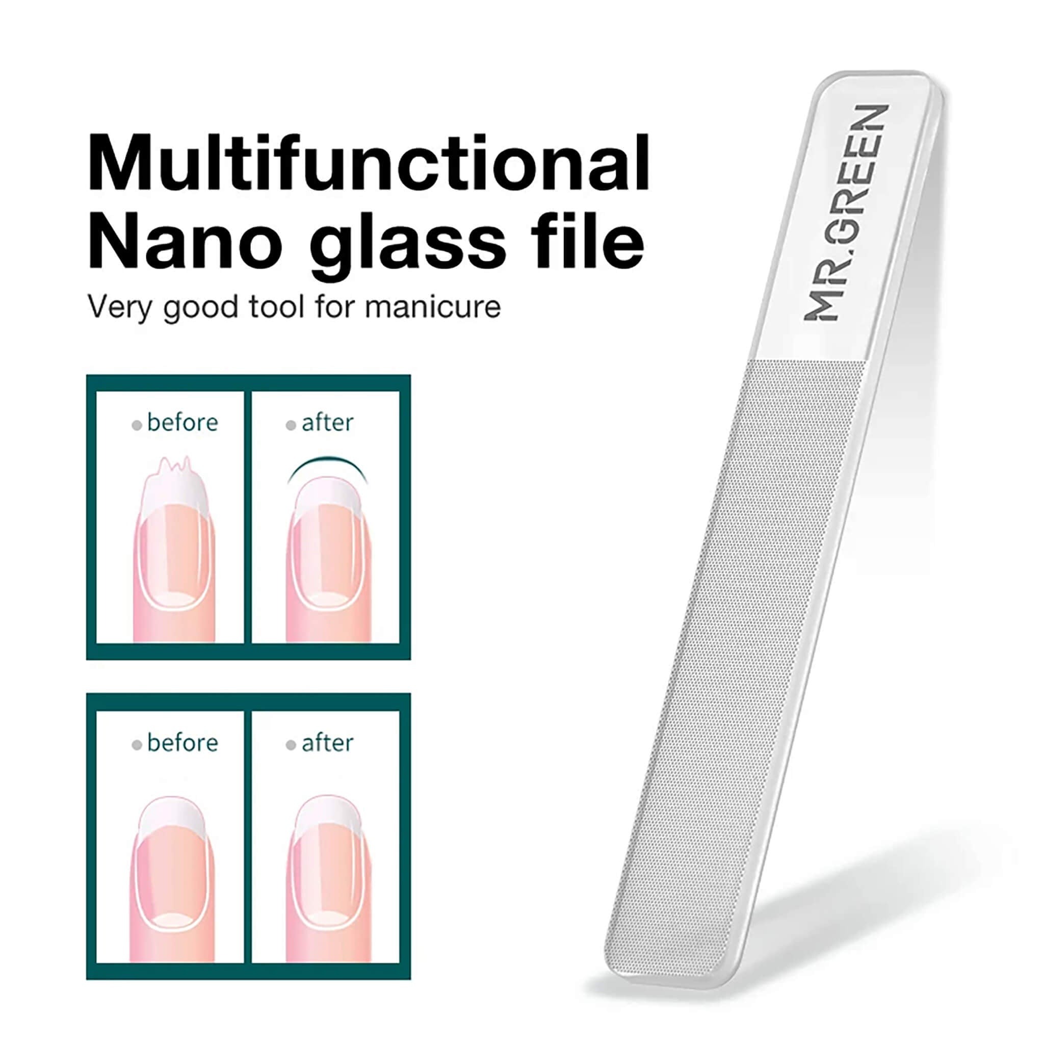 Lime à ongles en verre nano MR.GREEN multifonction pour manucure finition lisse polissage délicat résultat professionnel