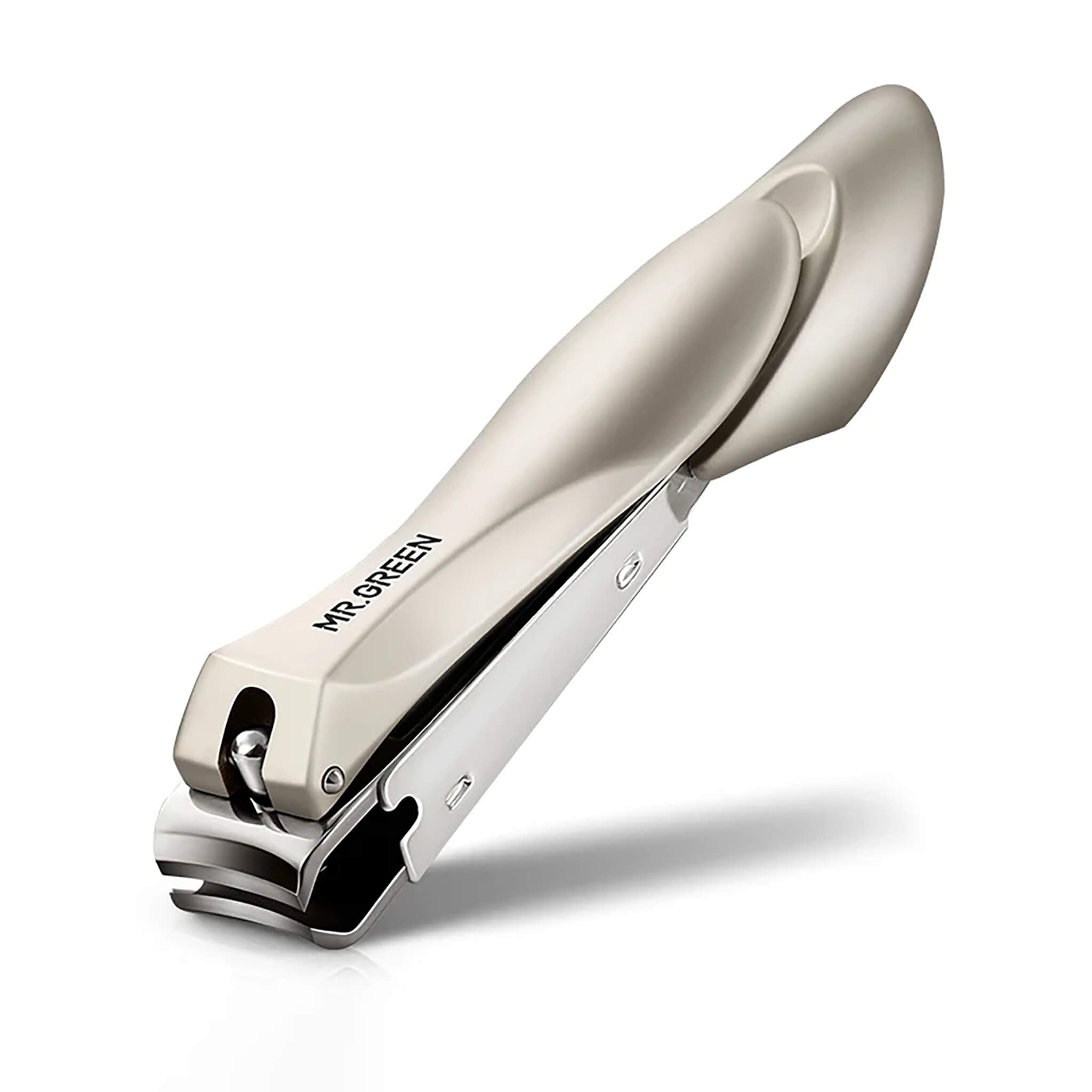 MR.GREEN MR-1112 (L) large anti-splash nail clipper with stainless curved blades and longer bionic lever for extra leverage and control.