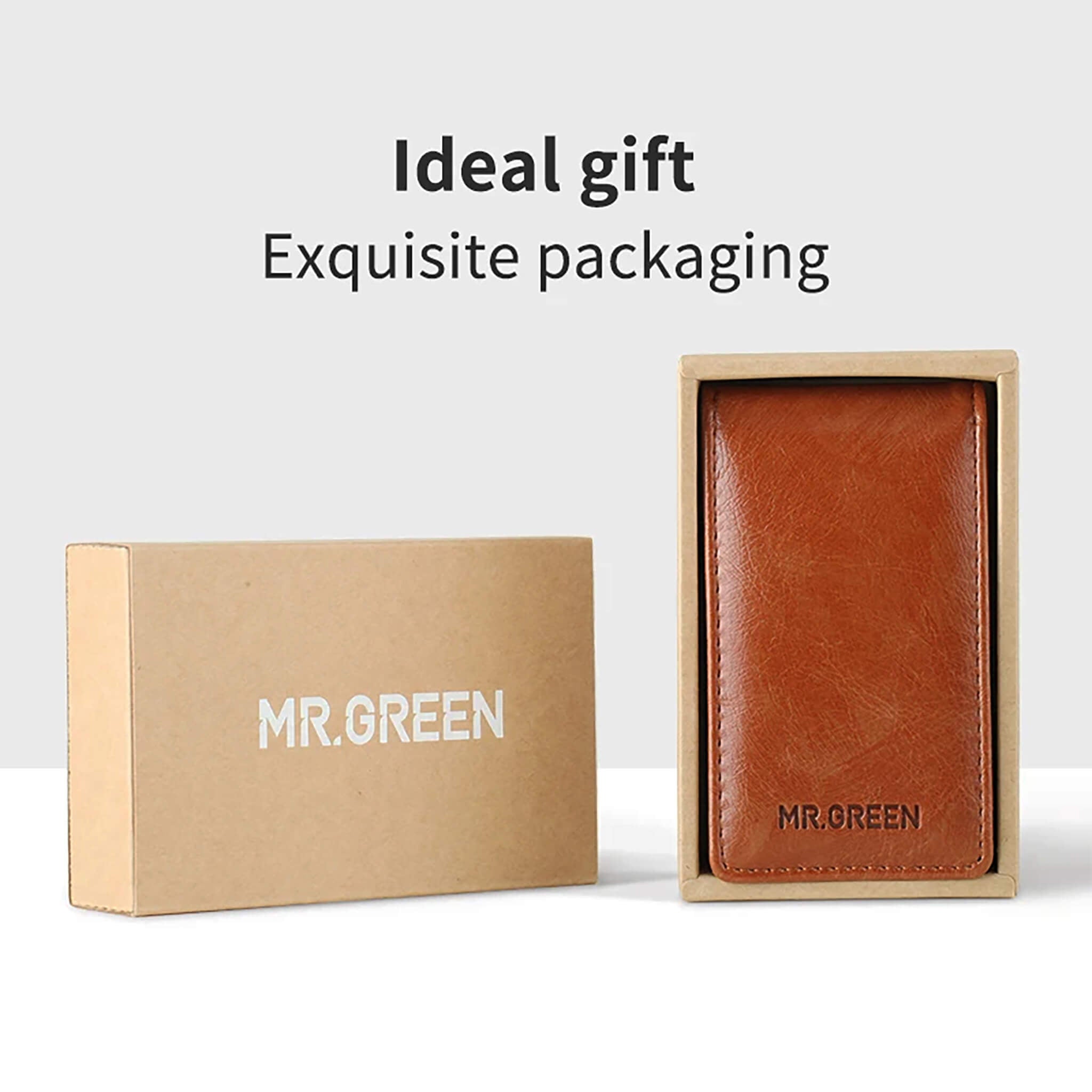 Confezione regalo MR.GREEN: scatola kraft con custodia in pelle marrone per set manicure portatile, pronta da donare