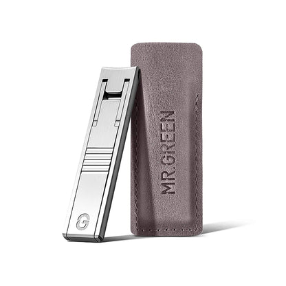 MR.GREEN MR-9999GE nail clipper with grey leather case, premium ultra-thin stainless-steel portable manicure tool