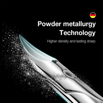 MR.GREEN powder-metallurgy macro showing high-density stainless blade that stays sharp longer for clean, precise toenail cuts
