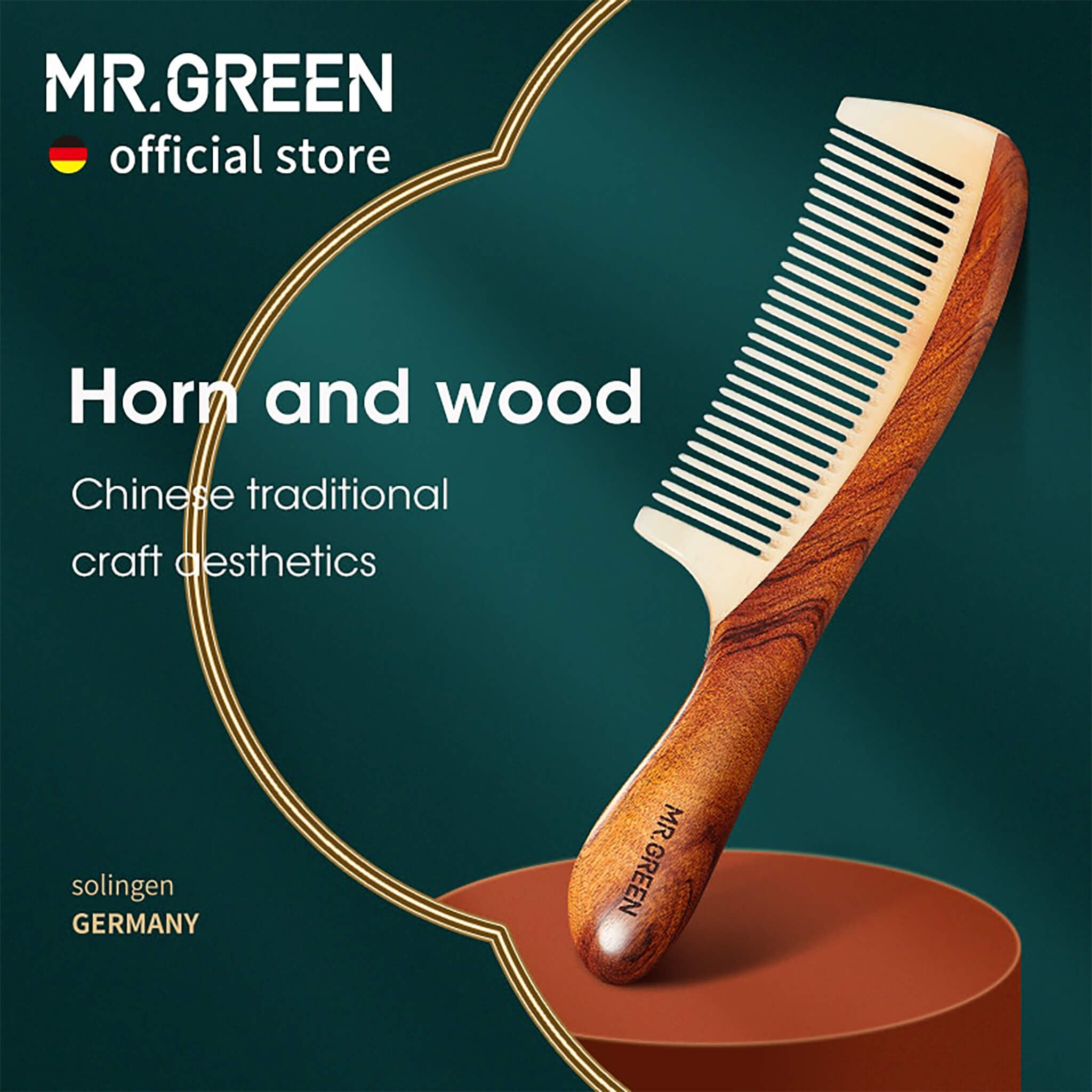 MR.GREEN official natural wooden horn comb collection – handmade eco-friendly anti-static combs for men and women.