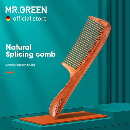 Luxury MR.GREEN Mopane wood comb ergonomic design anti-snag wide-tooth comb for wet and dry hair