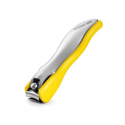 MR.GREEN MR-1226YE yellow anti-splash nail clippers with non-slip silicone grip and stainless steel body.