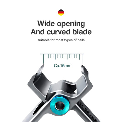 Cortaúñas MR.GREEN de apertura ancha y hoja curvada 16 mm, ideal para uñas gruesas