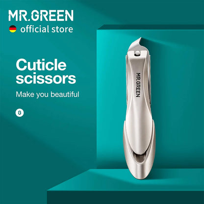 MR.GREEN slanted-edge cuticle scissors nail clipper with anti-splash channel ergonomic zinc-alloy handle Solingen design