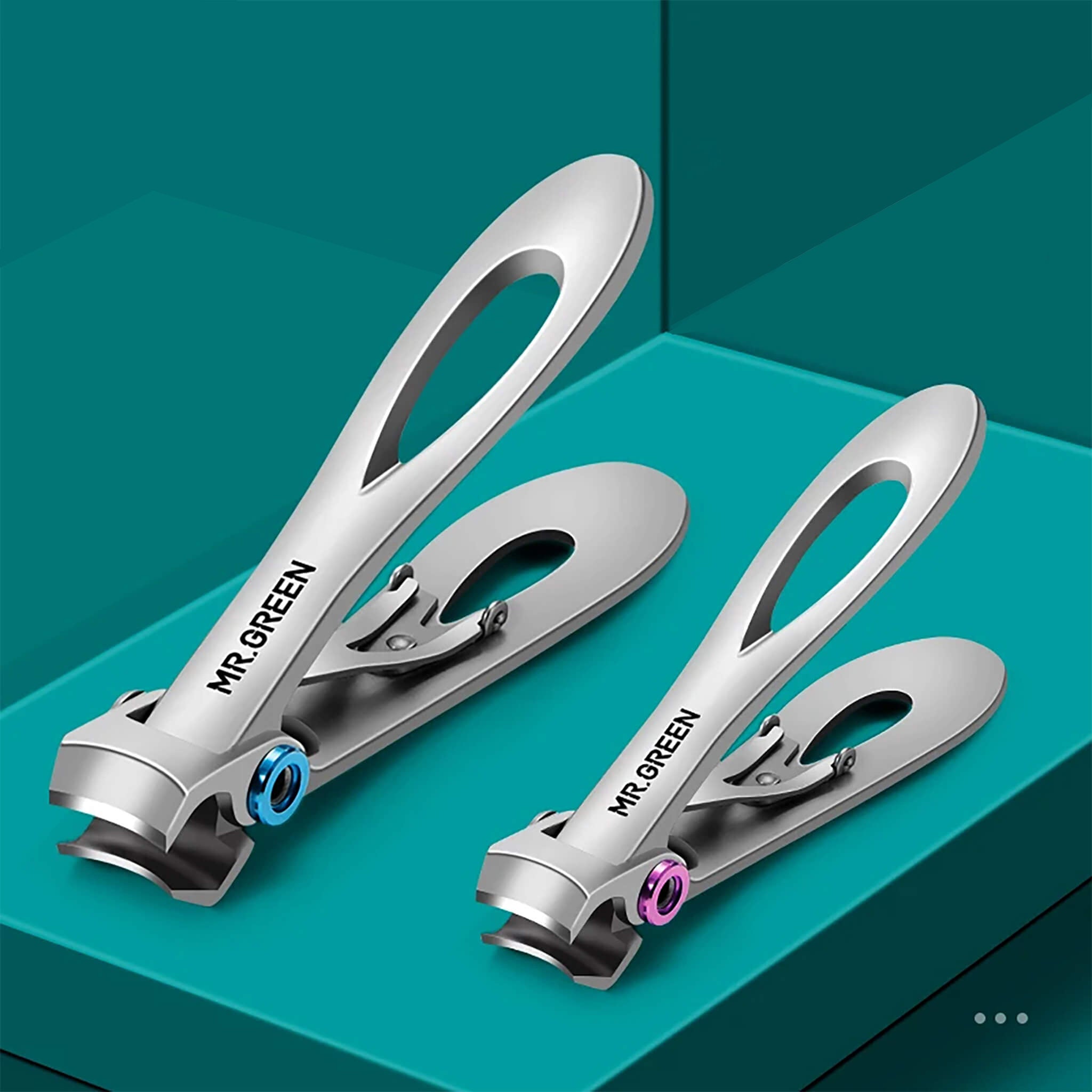 MR.GREEN stainless steel wide-jaw nail clippers set with ergonomic loop handles, large & small—professional toenail/fingernail cutters hero image
