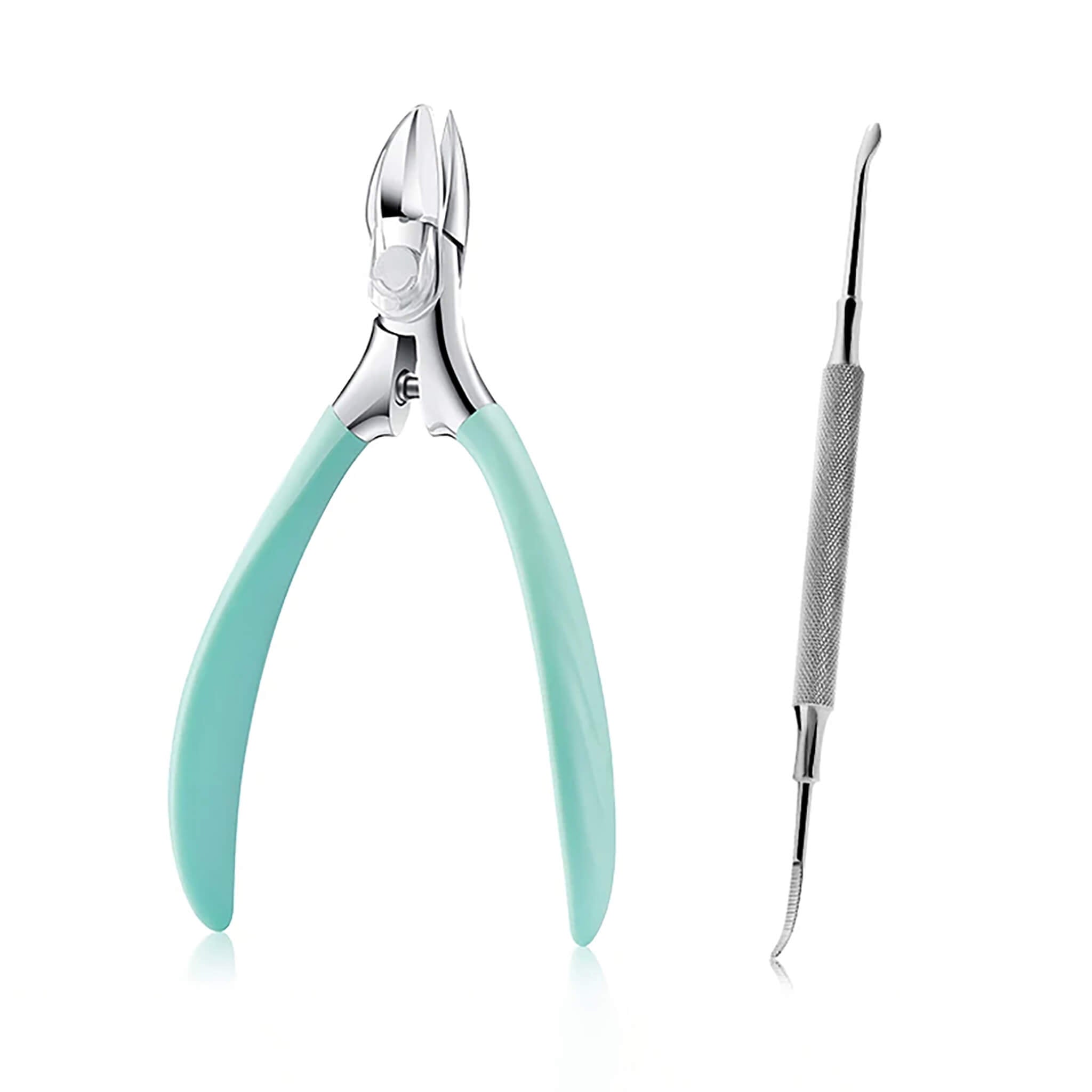 MR.GREEN Mr-9901GR-plus set – ingrown toenail nippers with mint grips + lifter cleaner tool; surgical stainless steel, salon-quality.