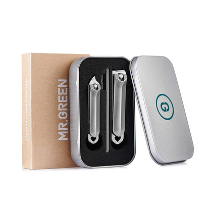 MR.GREEN manicure kit large clipper plus oblique clipper and nano glass file in metal travel case premium grooming set
