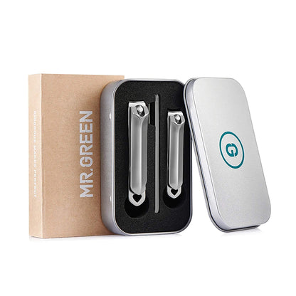 Set MR.GREEN tagliaunghie medio e grande con lima in vetro nano in scatola metallica da viaggio kit manicure professionale