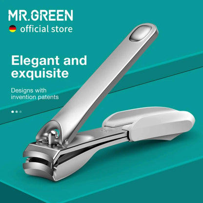 MR.GREEN slim stainless steel nail clipper with elegant lever and anti-splash groove, ergonomic for precise trimming