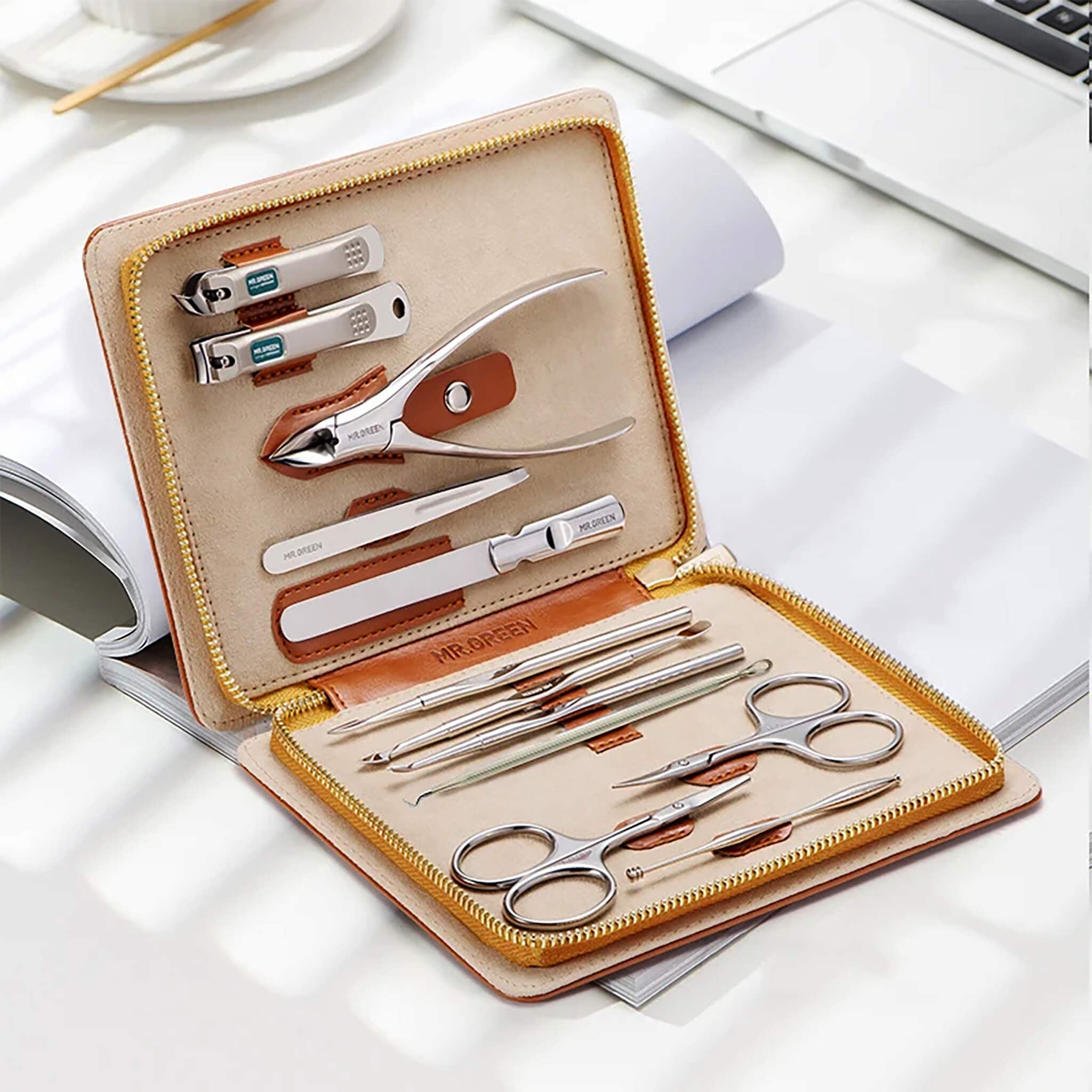 12-in-1 Pro Manicure Set Tools with Leather Case | MR.GREEN