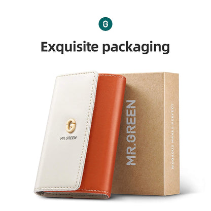 Confezione elegante del set MR.GREEN: custodia bicolore stile portafoglio e scatola regalo brandizzata, ideale per viaggio.