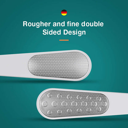 Lixa de pés MR.GREEN MR-2208 dupla face em aço inox, lado grosso e fino; remove calos e pele morta com cabo ergonômico antiderrapante.