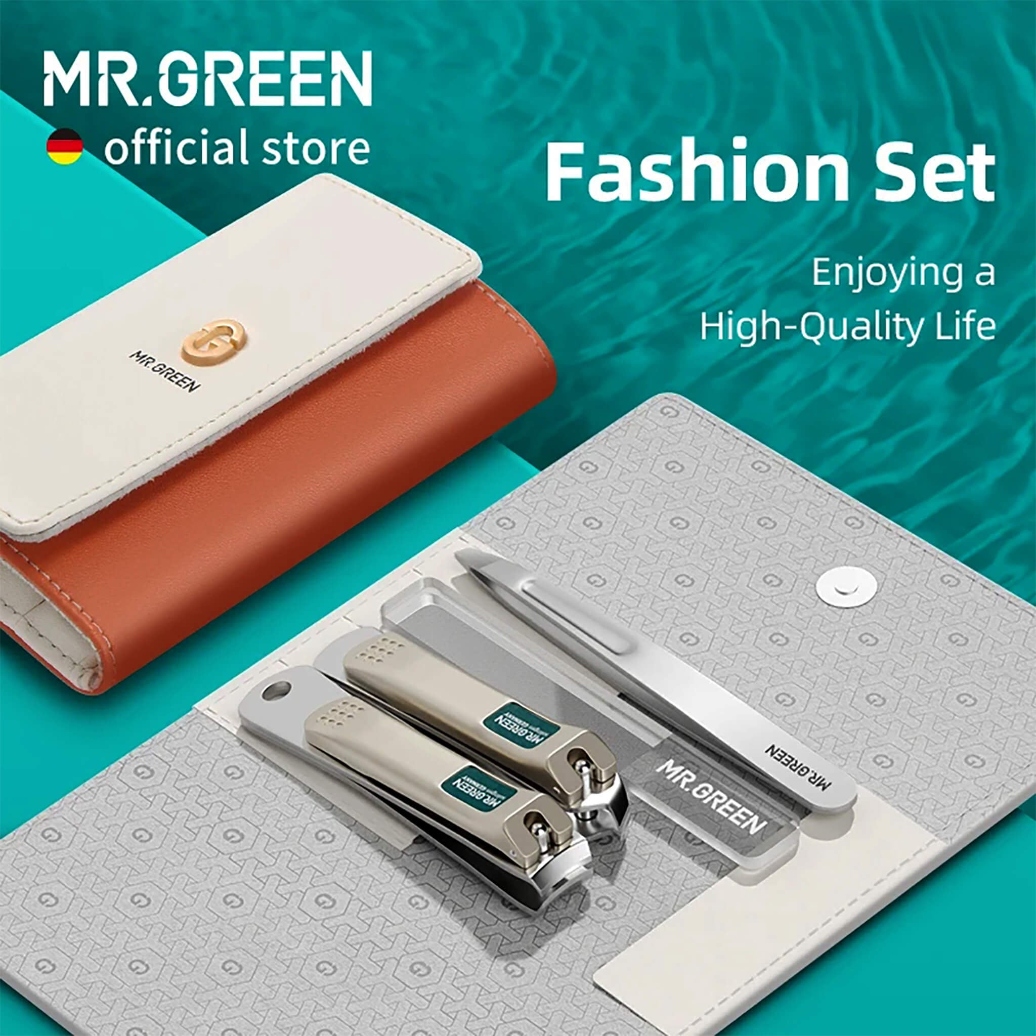 MR.GREEN colorful manicure Fashion Set with wallet case, stainless clippers, tweezers and nail file, compact and travel-friendly.