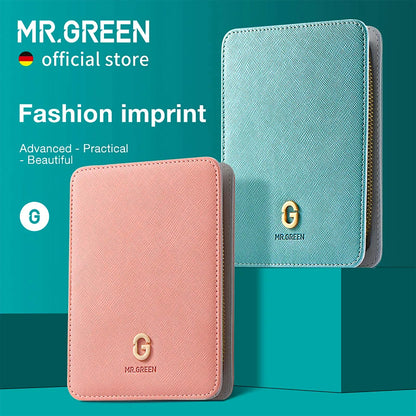 MR.GREEN Imprint manicure set cases - pink and teal fashion imprint zip wallets with gold G logo - official hero image
