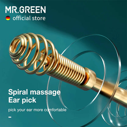 MR.GREEN MR-2161 spiral ear wax removal tool, gold stainless steel spring head for gentle 360° cleaning and massage