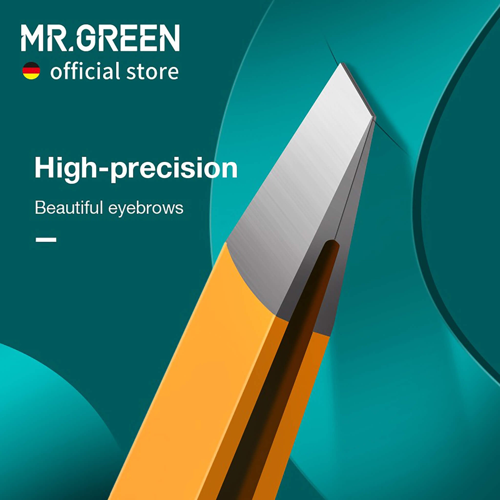 MR.GREEN MR-2168 precision slant eyebrow tweezer, stainless steel, anti-fingerprint finish for accurate brow shaping.