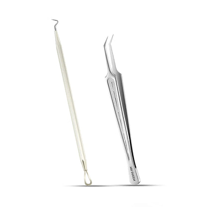 MR.GREEN MR-2177 blackhead extractor set—loop comedone tool and angled lancet, polished medical-grade stainless steel, main product image.