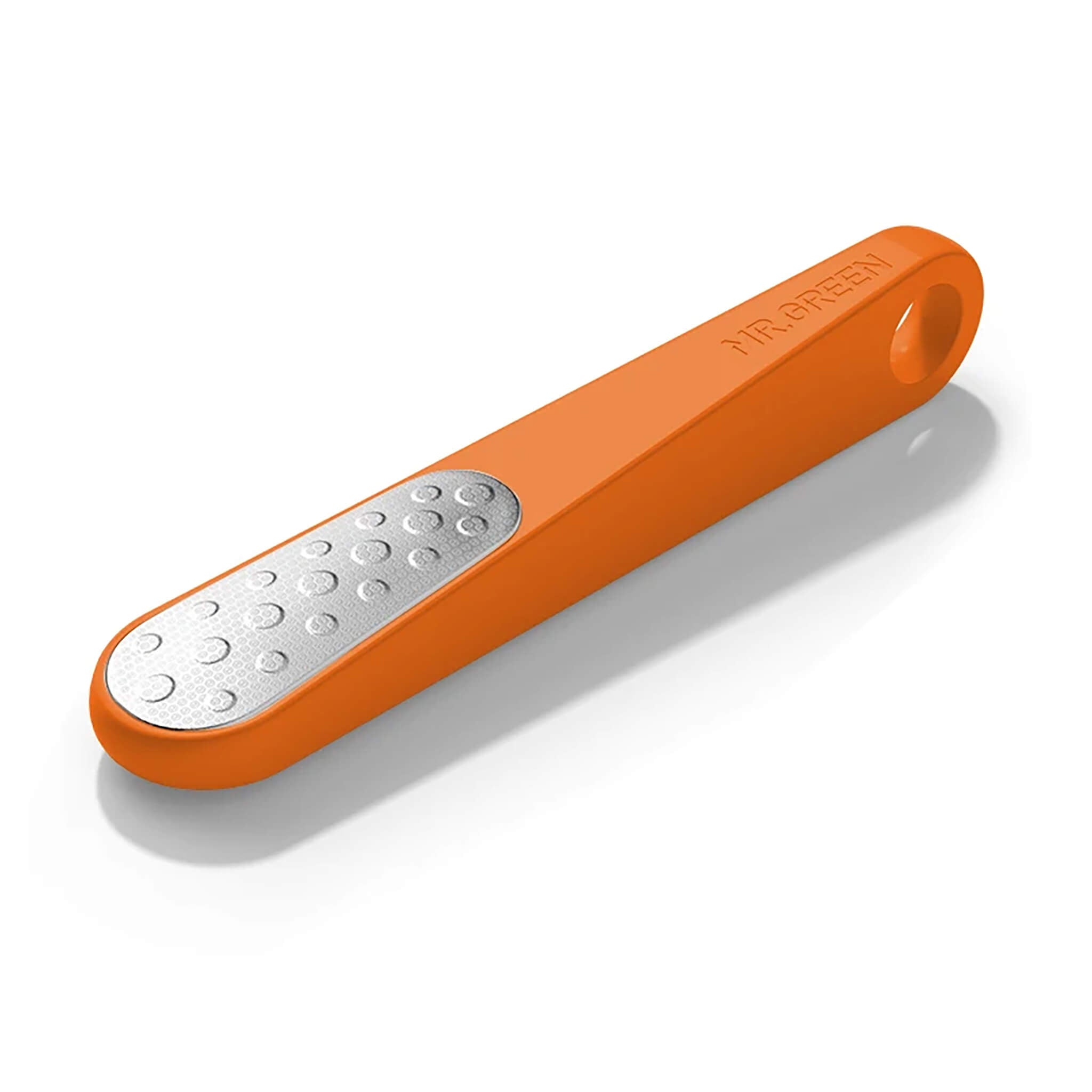 Main image — MR.GREEN MR-2208OR orange double-sided stainless foot file, coarse & fine plates, non-slip handle and hanging hole.