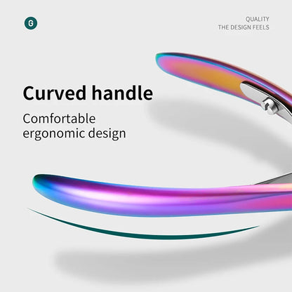 Tronchese MR.GREEN con manico curvo ergonomico e finitura colorata; presa confortevole e controllo preciso su fondo grigio.